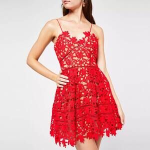 NEW SELF-PORTRAIT azaelea lace mini dress in red
